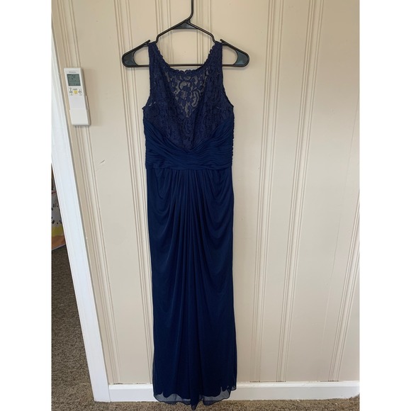David's Bridal Navy Blue Lace Bodice Sleeveless Formal Gown Dress - Picture 1 of 4